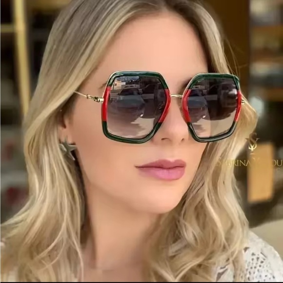 unbranded Accessories - Green and Red Oversized Sunglasses with Gradient Lenses
